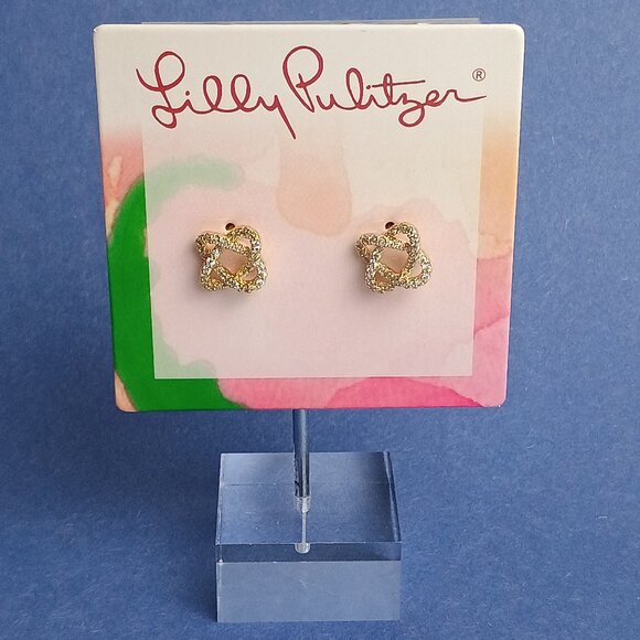 Lilly Pulitzer Twisted Knot Exquisite Stud Earrings Gold Tone Minimalist Elegant - Picture 1 of 5